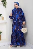 Tesettür giyim LACİVERT DESENLİ ELBİSE T 8877