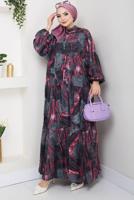 Tesettür giyim PEMBE DESENLİ ELBİSE T 8877