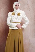 Tesettür giyim TABA ALVİNA PUANTİYELİ PANTOLONLU TAKIM T 3767