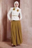 Tesettür giyim TABA ALVİNA PUANTİYELİ PANTOLONLU TAKIM T 3767