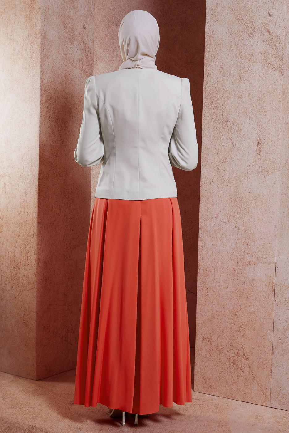 Tesettür giyim EKRU ALVİNA CEKETLİ TULUMLU TAKIM T 3863