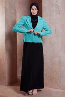 Tesettür giyim MAVİ ALVİNA CEKETLİ ELBİSELİ TAKIM T 3874