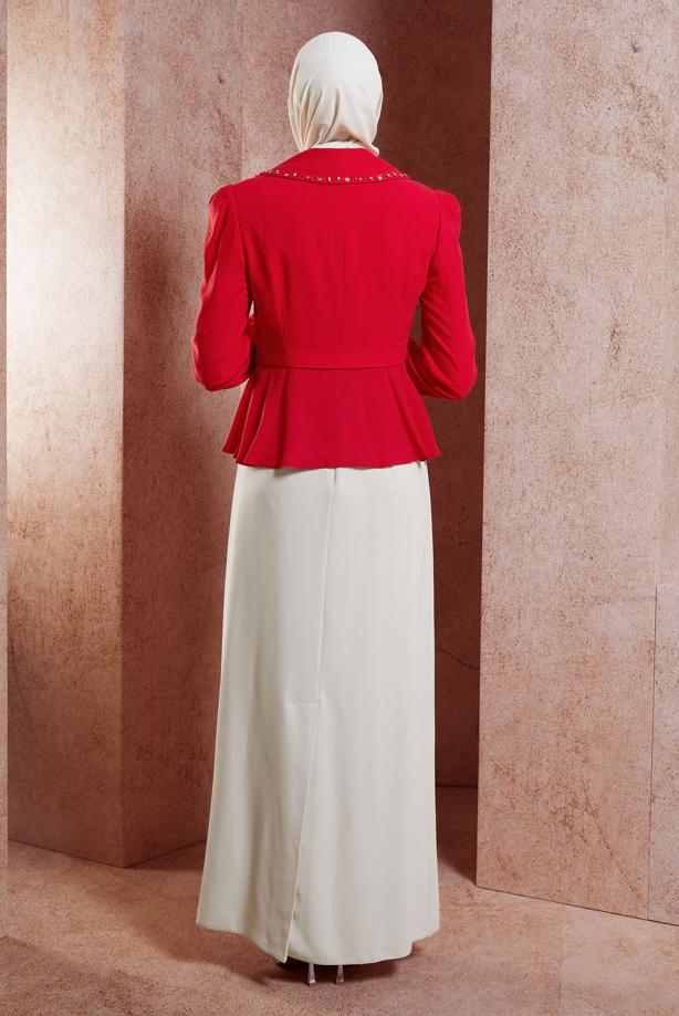 Hijab clothing RED ALVINA DRESS SUIT WITH JACKET T 3874 - TRENDTESETTÜR