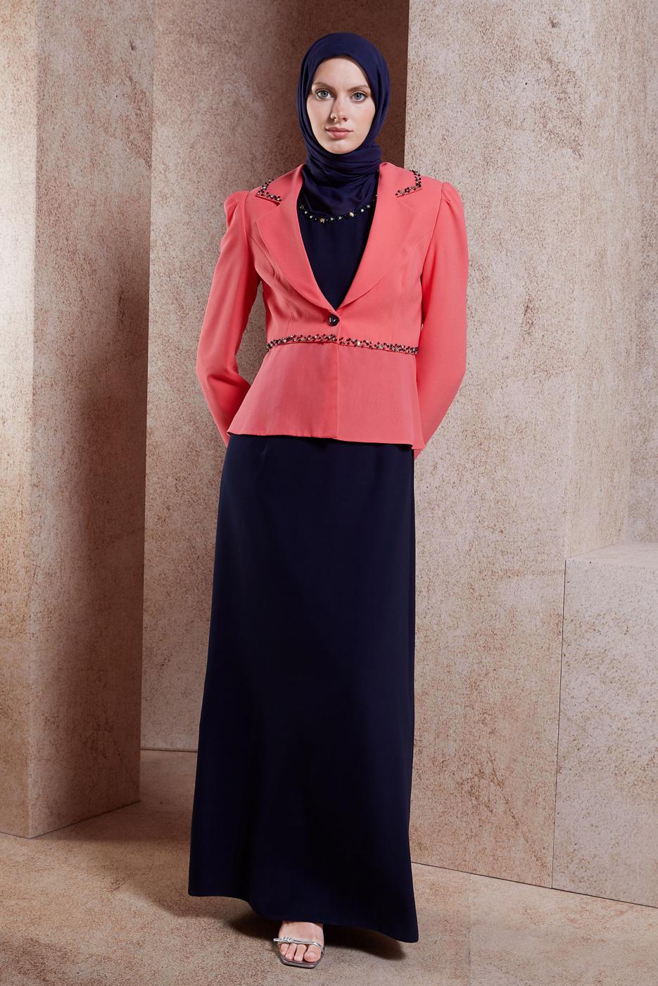 Tesettür giyim YEŞİL ALVİNA CEKETLİ ELBİSELİ TAKIM T 3874