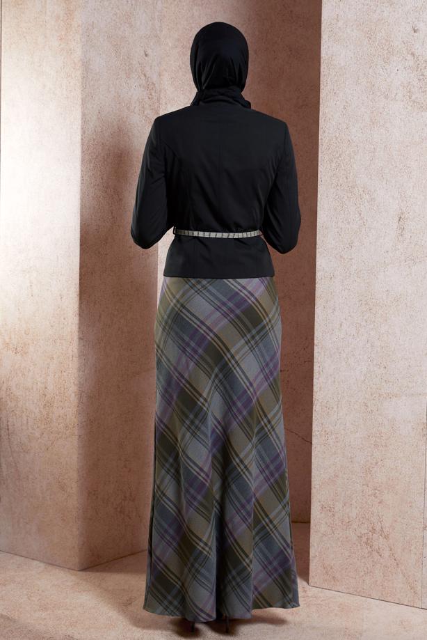 Hijab clothing BLACK ALVINA CHECKED SKIRTED SUIT T 3946E - TRENDTESETTÜR