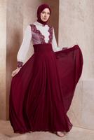 Tesettür giyim BORDO ALVİNA ŞİFON ABİYE ELBİSE T 5831