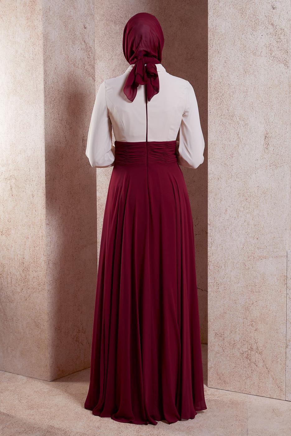 Tesettür giyim BORDO ALVİNA ŞİFON ABİYE ELBİSE T 5831