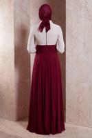 Tesettür giyim BORDO ALVİNA ŞİFON ABİYE ELBİSE T 5831