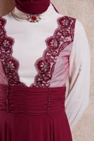 Tesettür giyim BORDO ALVİNA ŞİFON ABİYE ELBİSE T 5831
