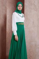 Tesettür giyim YEŞİL ALVİNA İŞLEMELİ ABİYE ELBİSE T 5945