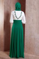 Tesettür giyim YEŞİL ALVİNA İŞLEMELİ ABİYE ELBİSE T 5945