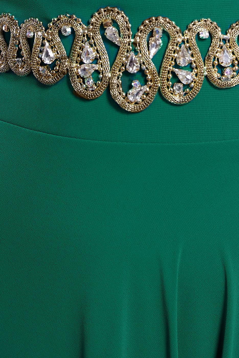 Tesettür giyim YEŞİL ALVİNA İŞLEMELİ ABİYE ELBİSE T 5945