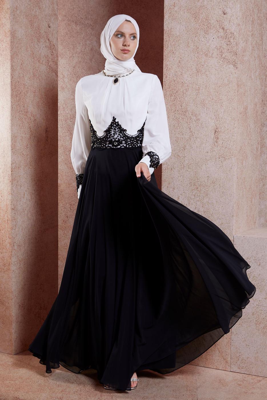 Tesettür giyim SİYAH ŞİFON ABİYE ELBİSE 5951