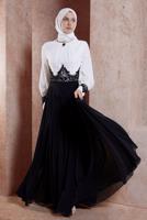 Tesettür giyim SİYAH ŞİFON ABİYE ELBİSE 5951