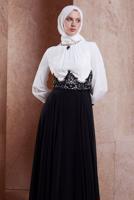 Tesettür giyim SİYAH ŞİFON ABİYE ELBİSE 5951