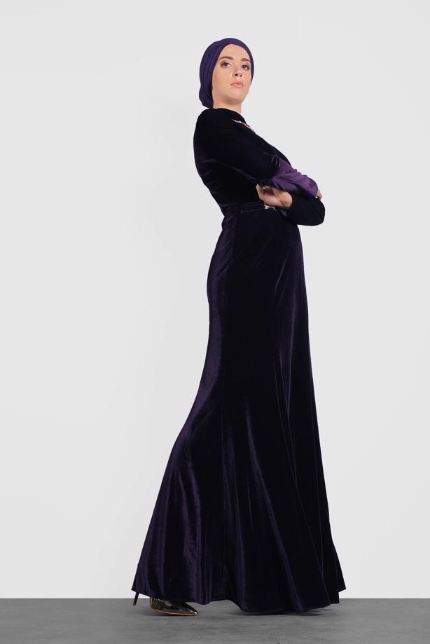 Hijab clothing PURPLE ALVINA VELVET EVENING DRESS T 5964 - TRENDTESETTÜR