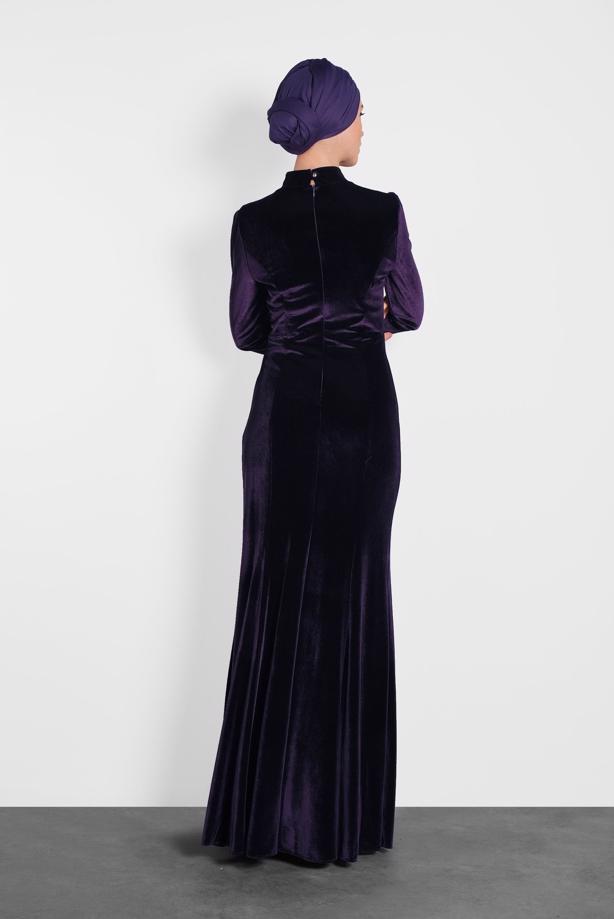 Hijab clothing PURPLE ALVINA VELVET EVENING DRESS T 5964 - TRENDTESETTÜR