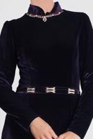 Tesettür giyim MOR ALVİNA KADİFE ABİYE ELBİSE T 5964