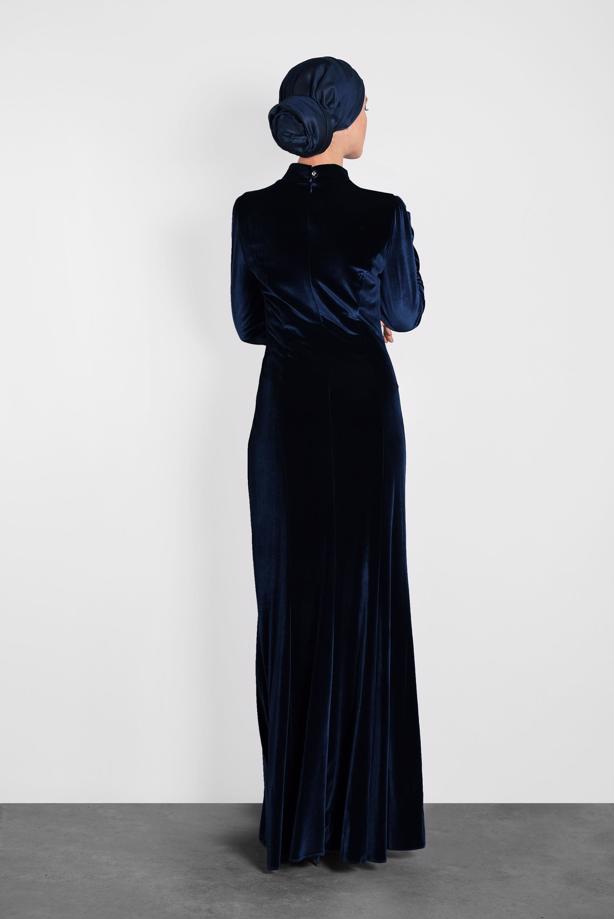 Hijab clothing NAVY BLUE ALVINA VELVET EVENING DRESS T 5964 - TRENDTESETTÜR
