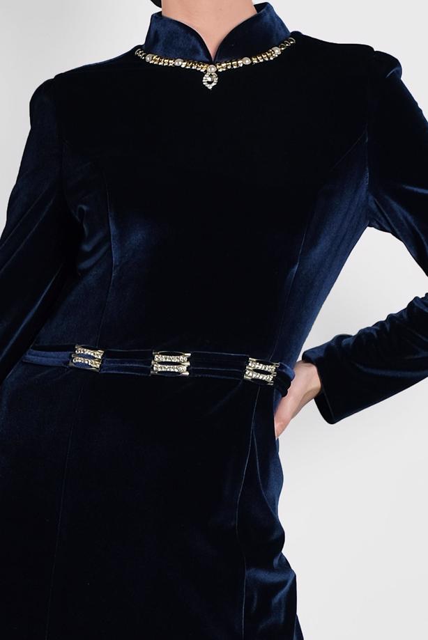 Hijab clothing NAVY BLUE ALVINA VELVET EVENING DRESS T 5964 - TRENDTESETTÜR