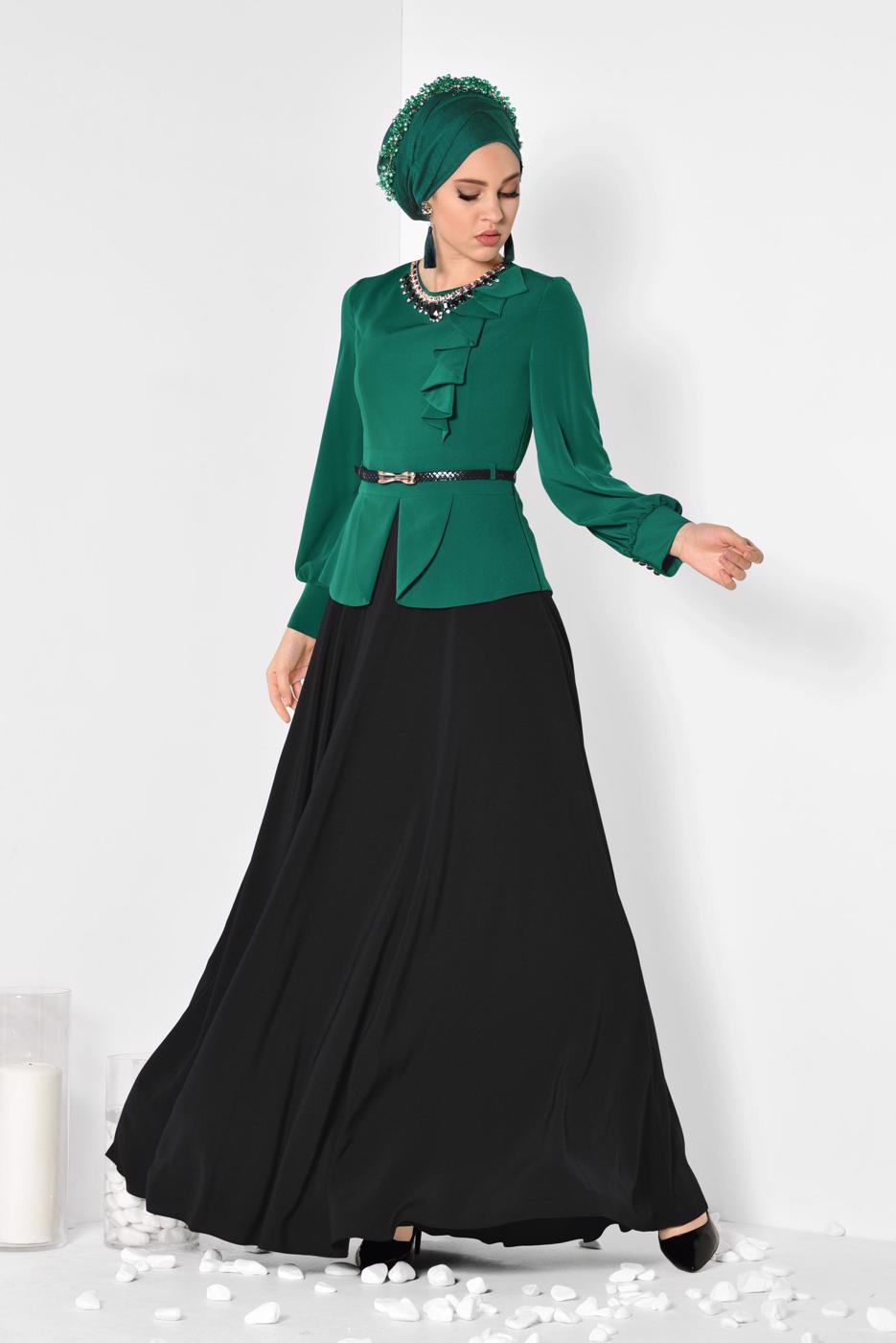 Vêtements hijab VERT ALVINA ROBE DE SOIRÉE T 3048