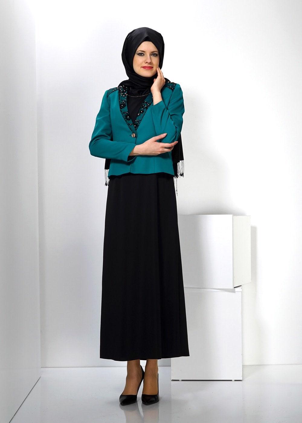 Tesettür giyim MAVİ ALVİNA İKİLİ ELBİSELİ TAKIM T 3032