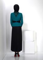 Tesettür giyim MAVİ ALVİNA İKİLİ ELBİSELİ TAKIM T 3032