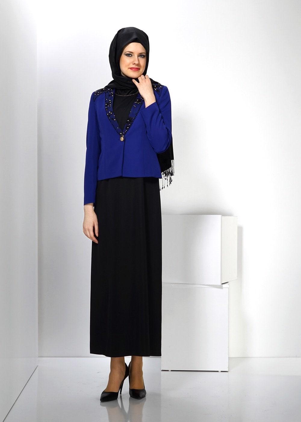 Tesettür giyim LACİVERT ALVİNA İKİLİ ELBİSELİ TAKIM T 3032