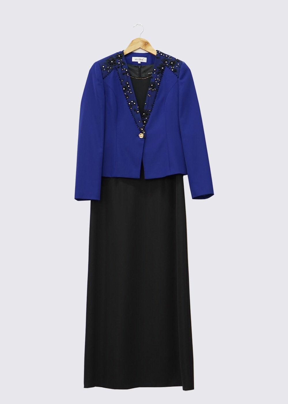 Tesettür giyim LACİVERT ALVİNA İKİLİ ELBİSELİ TAKIM T 3032
