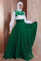 Tesettür giyim KREM ALVİNA ŞİFON ABİYE ELBİSE T 5887