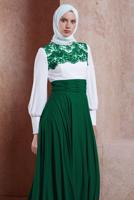 Tesettür giyim KREM ALVİNA ŞİFON ABİYE ELBİSE T 5887