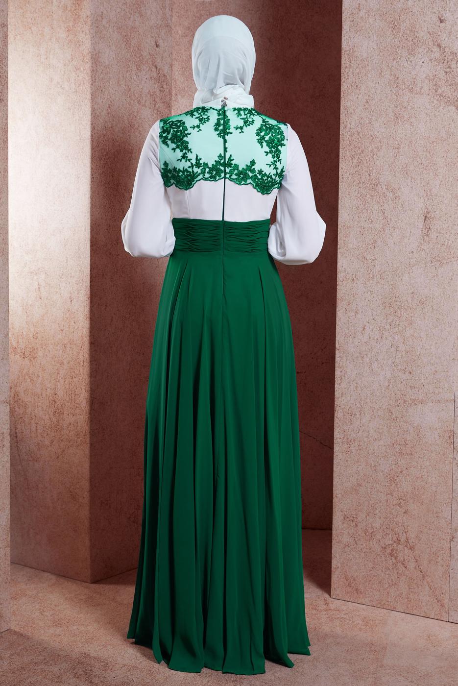 Tesettür giyim KREM ALVİNA ŞİFON ABİYE ELBİSE T 5887