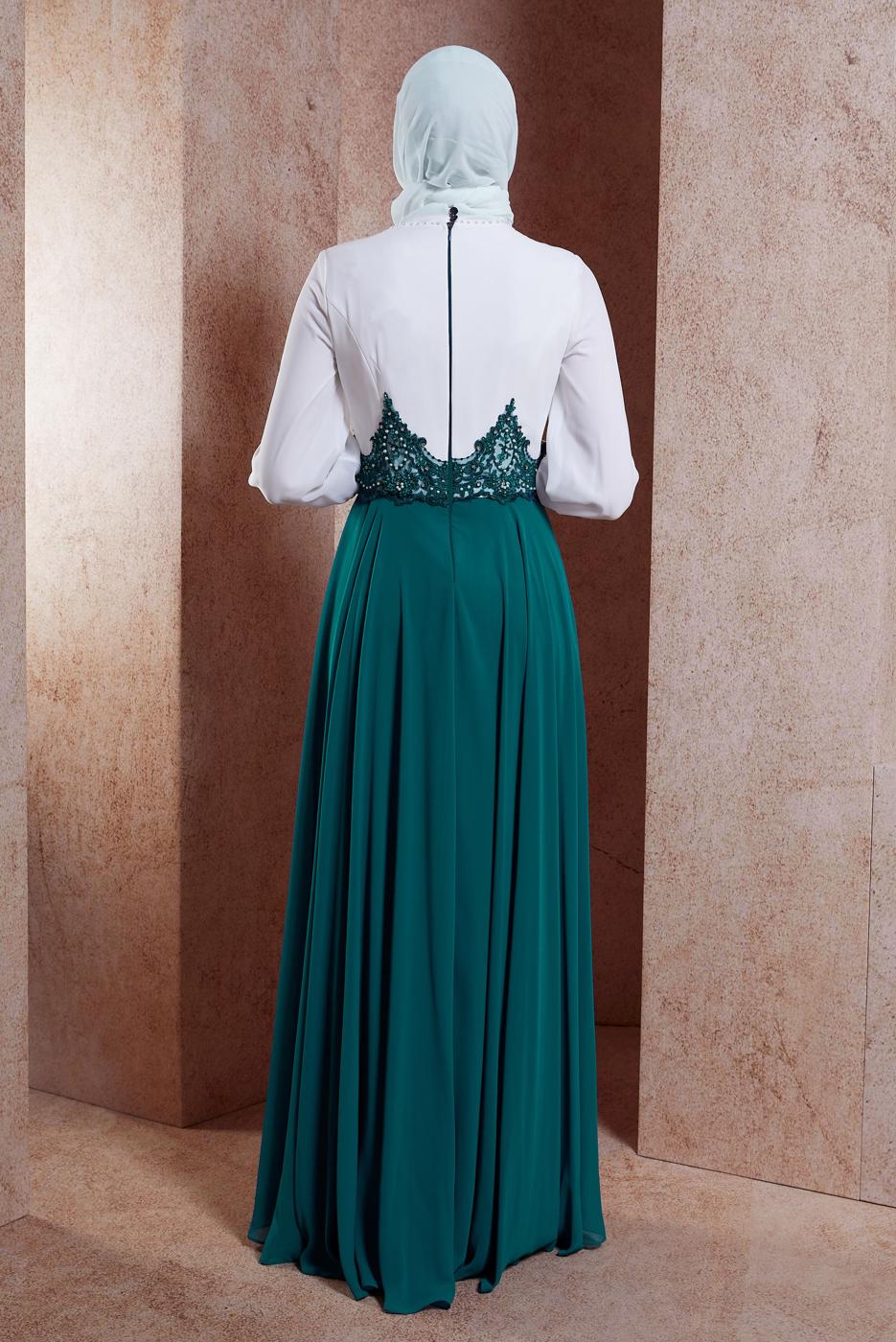 Tesettür giyim MAVİ ŞİFON ABİYE ELBİSE 5951