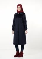 Tesettür giyim LACİVERT BEBE YAKA GİZLİ DÜĞMELİ TRENÇKOT 8019
