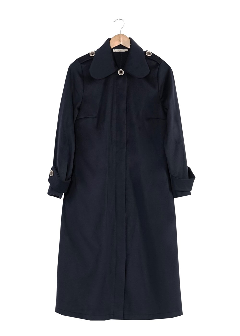 Tesettür giyim LACİVERT BEBE YAKA GİZLİ DÜĞMELİ TRENÇKOT 8019