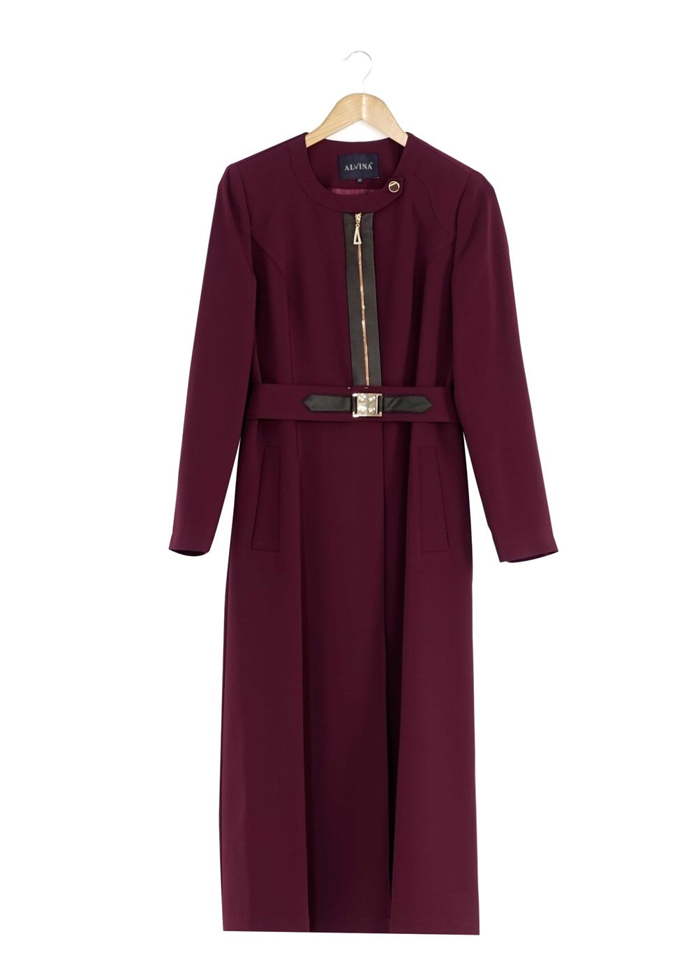 Tesettür giyim BORDO FERMUARLI KEMERLİ TRENÇKOT 1324