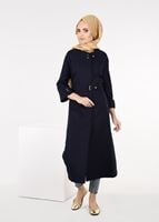 Tesettür giyim LACİVERT KUŞAKLI TRENÇKOT 1364 