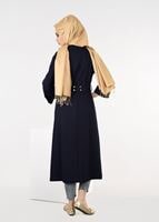 Tesettür giyim LACİVERT KUŞAKLI TRENÇKOT 1364 