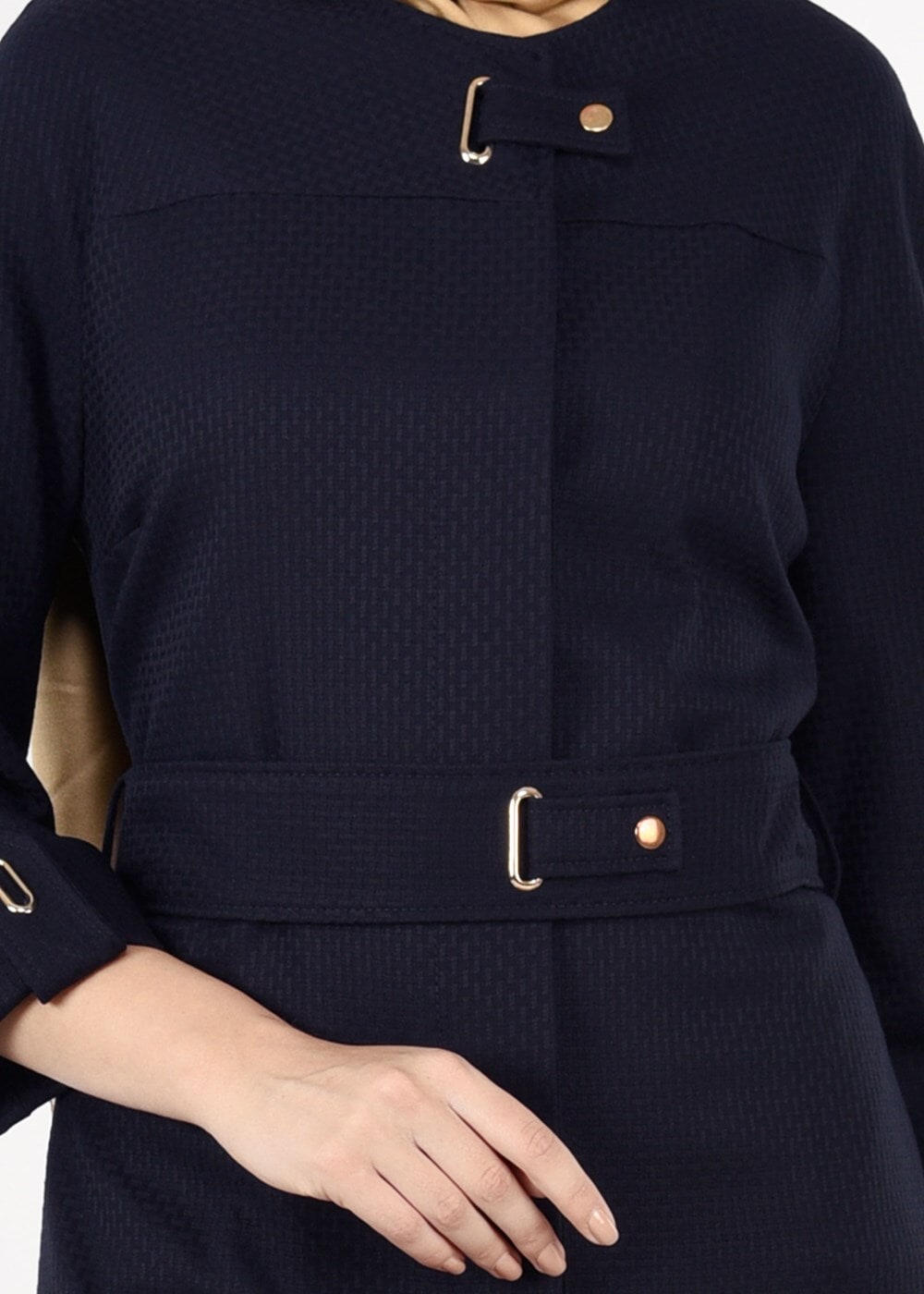 Tesettür giyim LACİVERT KUŞAKLI TRENÇKOT 1364 