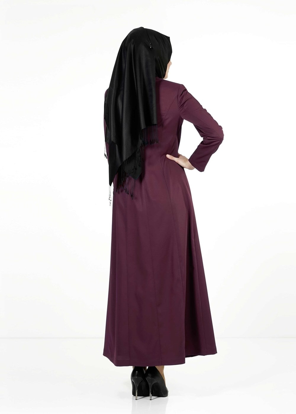 Tesettür giyim BORDO BAĞLAMA DETAYLI PARDESÜ 1382 