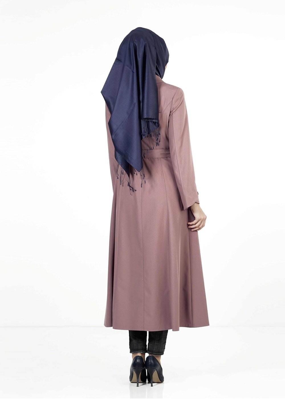 Tesettür giyim PUDRA DÜĞME DETAYLI KUŞAKLI PARDESÜ 1385 