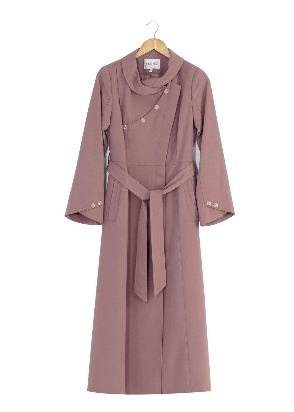 Tesettür giyim PUDRA DÜĞME DETAYLI KUŞAKLI PARDESÜ 1385 