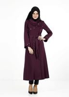 Tesettür giyim MOR DÜĞME DETAYLI KUŞAKLI PARDESÜ 1385 