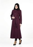 Tesettür giyim MOR DÜĞME DETAYLI KUŞAKLI PARDESÜ 1385 