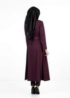 Tesettür giyim MOR DÜĞME DETAYLI KUŞAKLI PARDESÜ 1385 