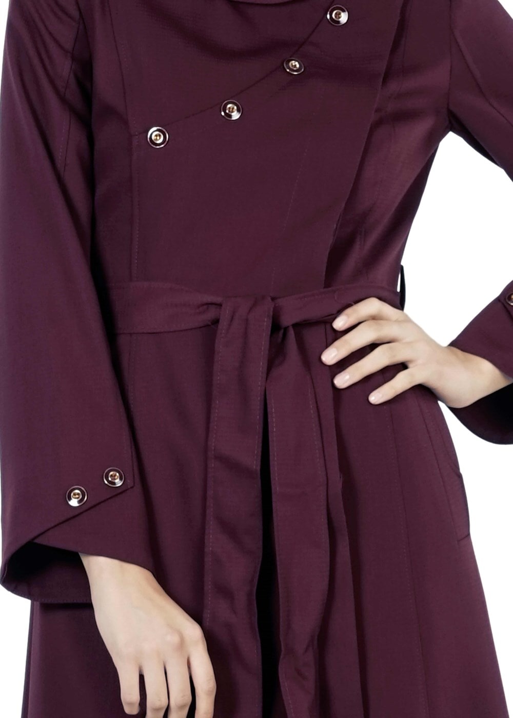Tesettür giyim MOR DÜĞME DETAYLI KUŞAKLI PARDESÜ 1385 
