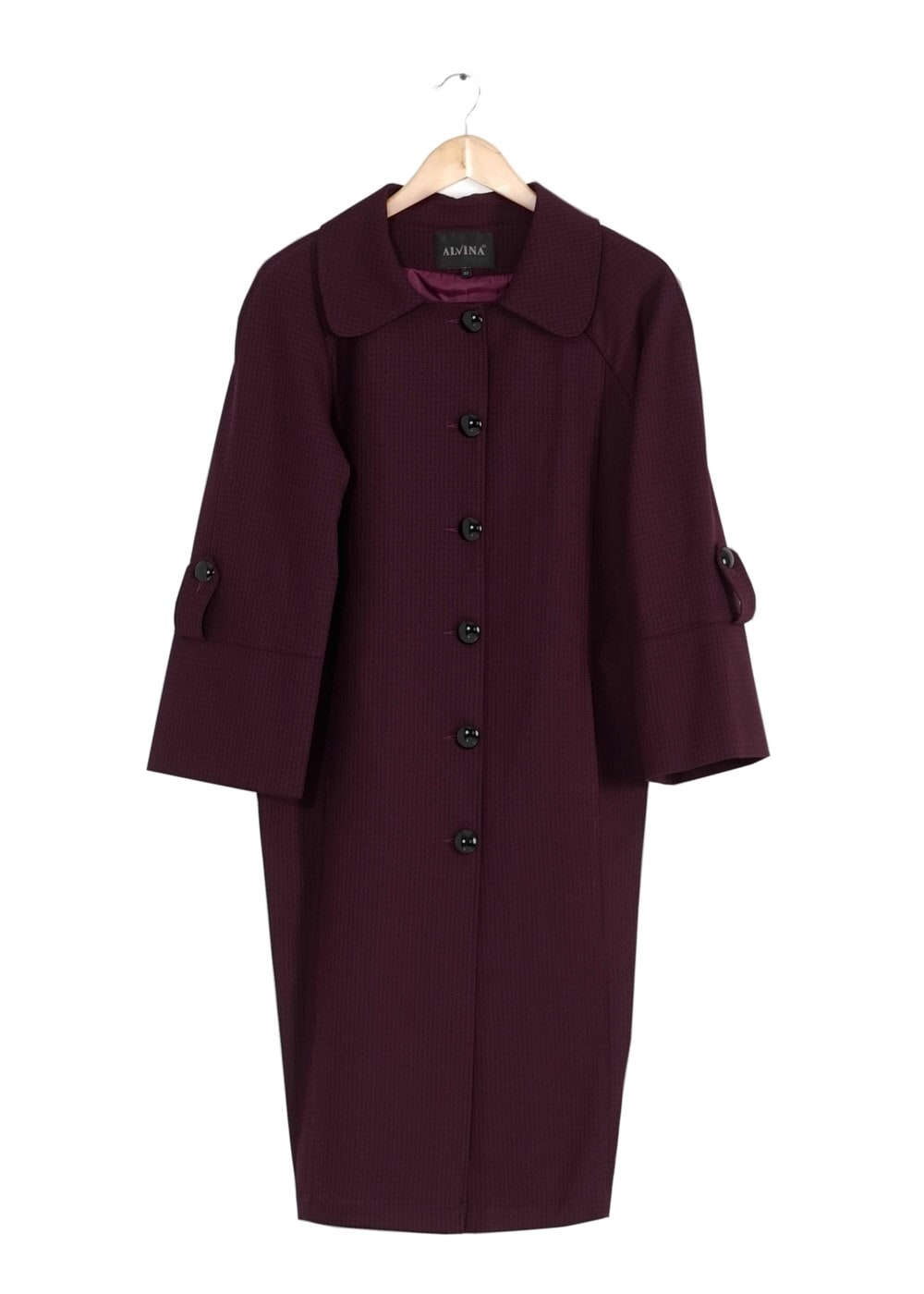 Tesettür giyim BORDO BEBE YAKA GENİŞ KESİM TRENÇKOT 1390 