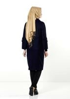 Tesettür giyim LACİVERT BEBE YAKA GENİŞ KESİM TRENÇKOT 1390 