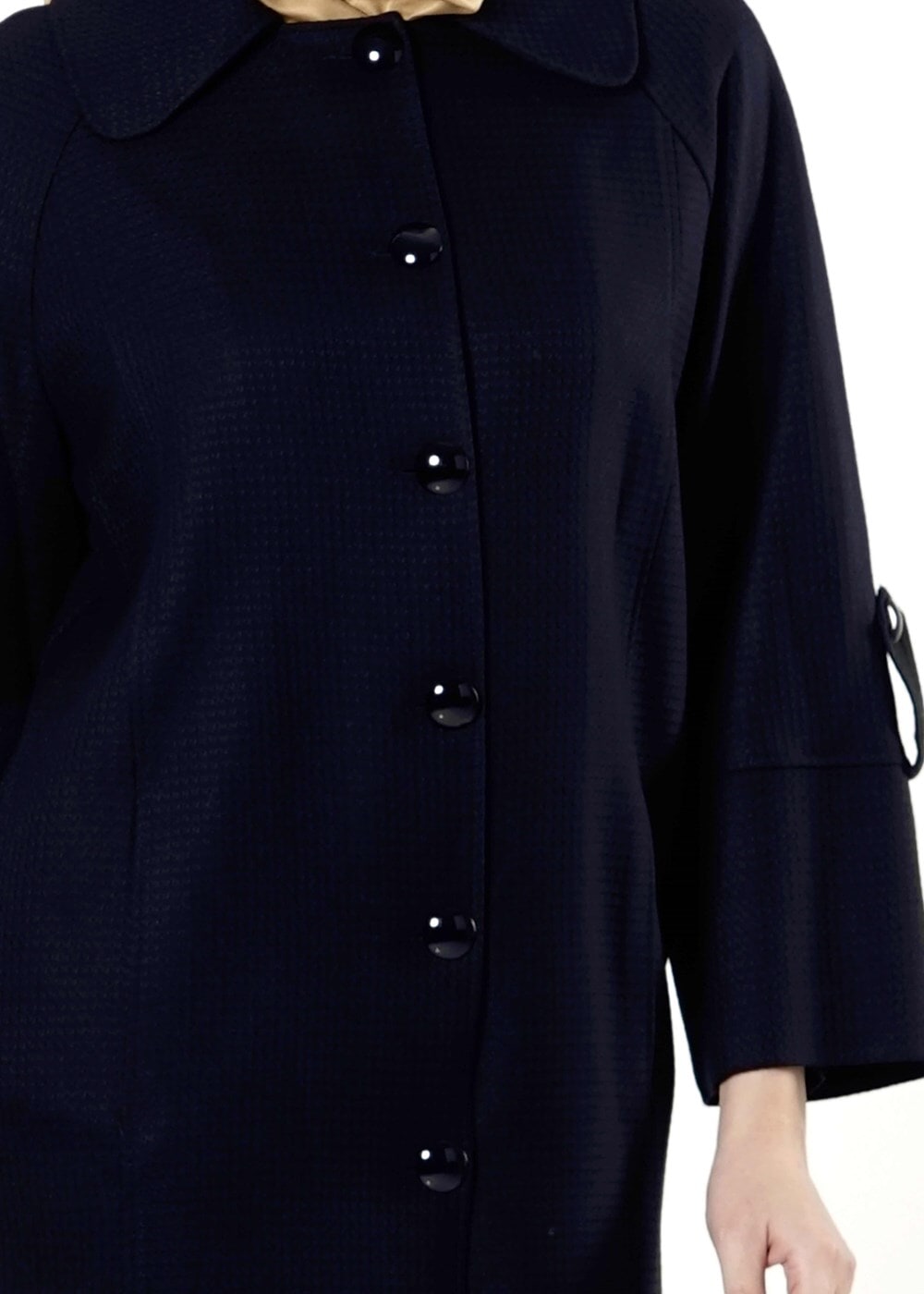 Tesettür giyim LACİVERT BEBE YAKA GENİŞ KESİM TRENÇKOT 1390 