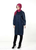 Tesettür giyim LACİVERT BEBE YAKA GENİŞ KESİM TRENÇKOT 1390 